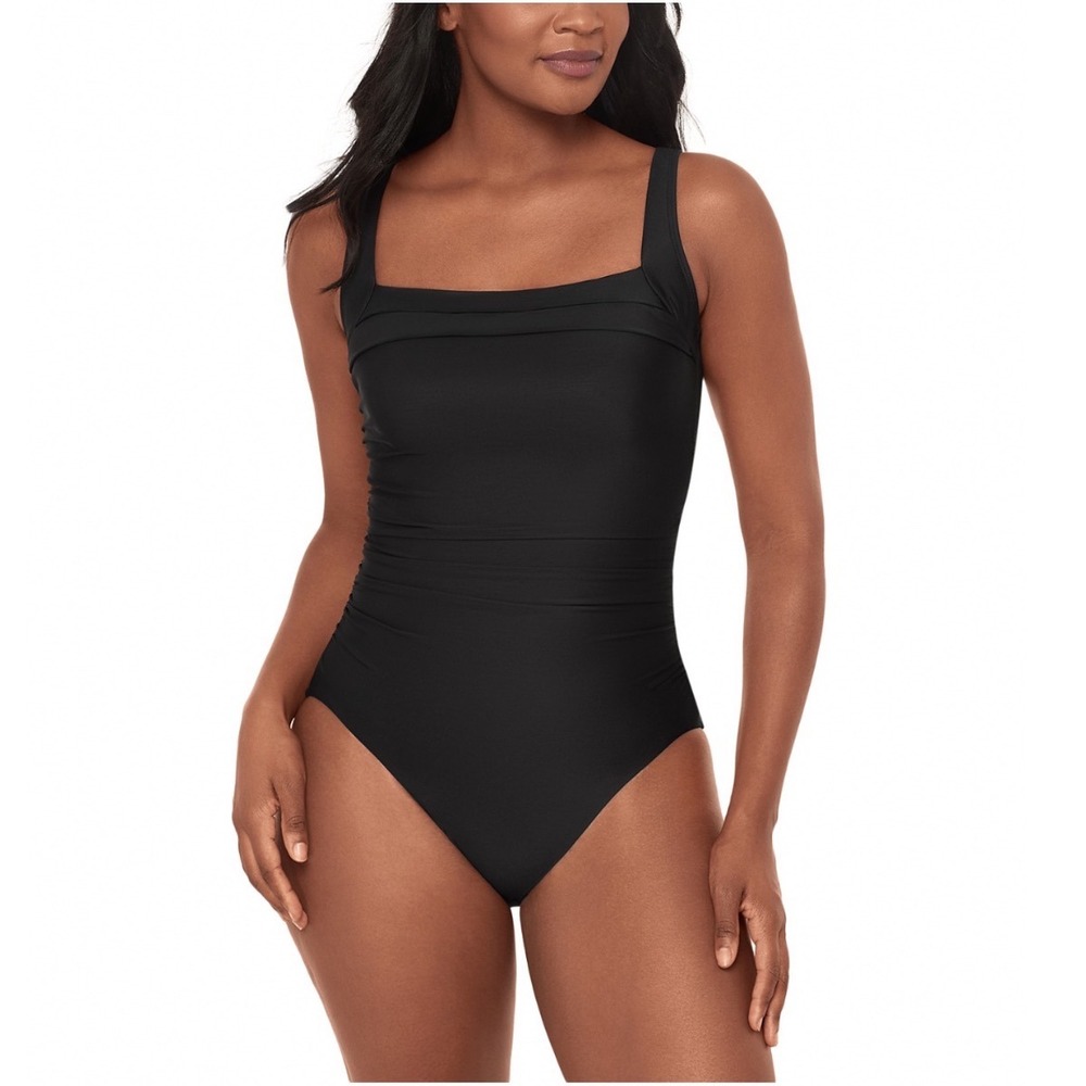 Miraclesuit Rock Solid Polaris One Piece Swimsuit Black Square Neck Underwire 12
